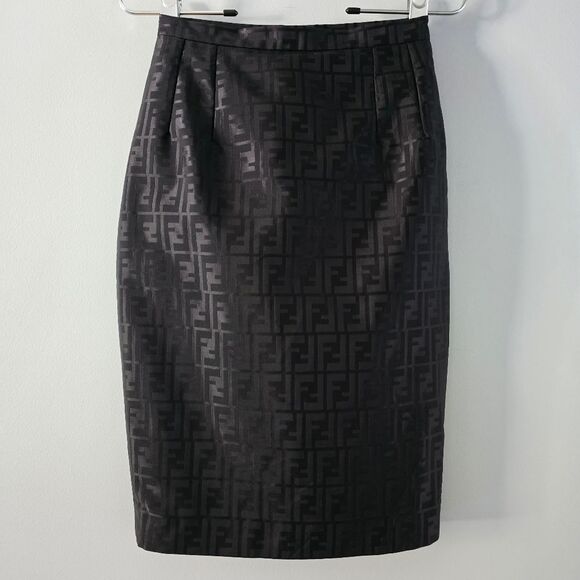 Fendi Black Zucca Monogram Skirt Size 4 - Picture 1 of 6